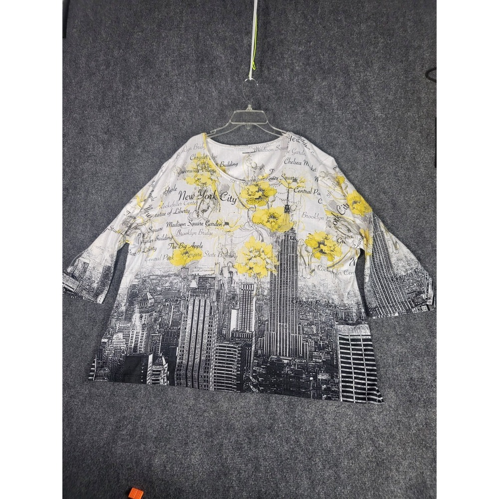Allison Daley Top Women 2X Multi Stretch Sequins Abstract Print Blouse Workwear